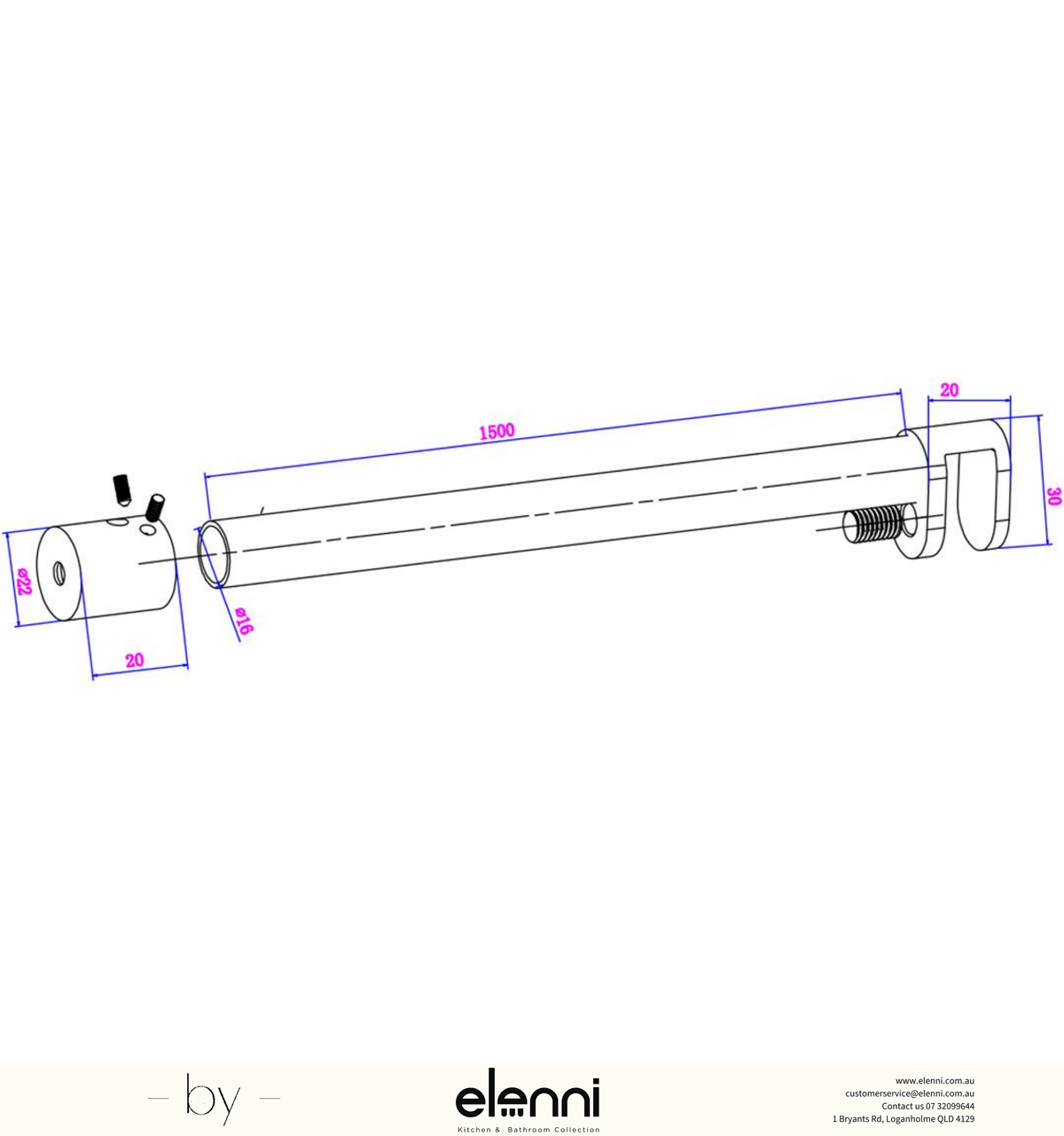 Stabiliser Bar - Round - Cut To Size - Elenni specification drawing
