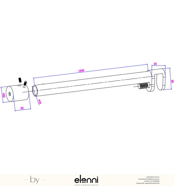 Stabiliser Bar - Round - Cut To Size - Elenni specification drawing