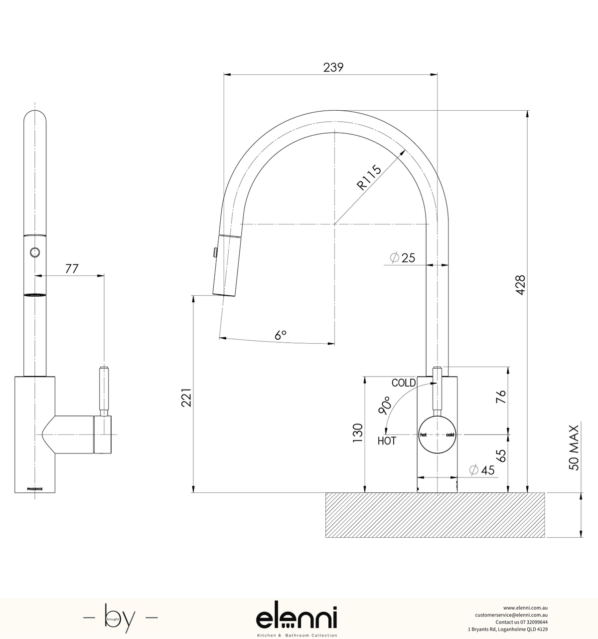 Axia Shower/Wall Mixer - Lead Free - Elenni specification drawing