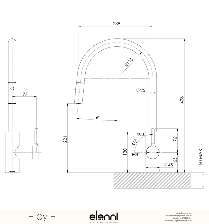 Axia Shower/Wall Mixer - Lead Free - Elenni specification drawing