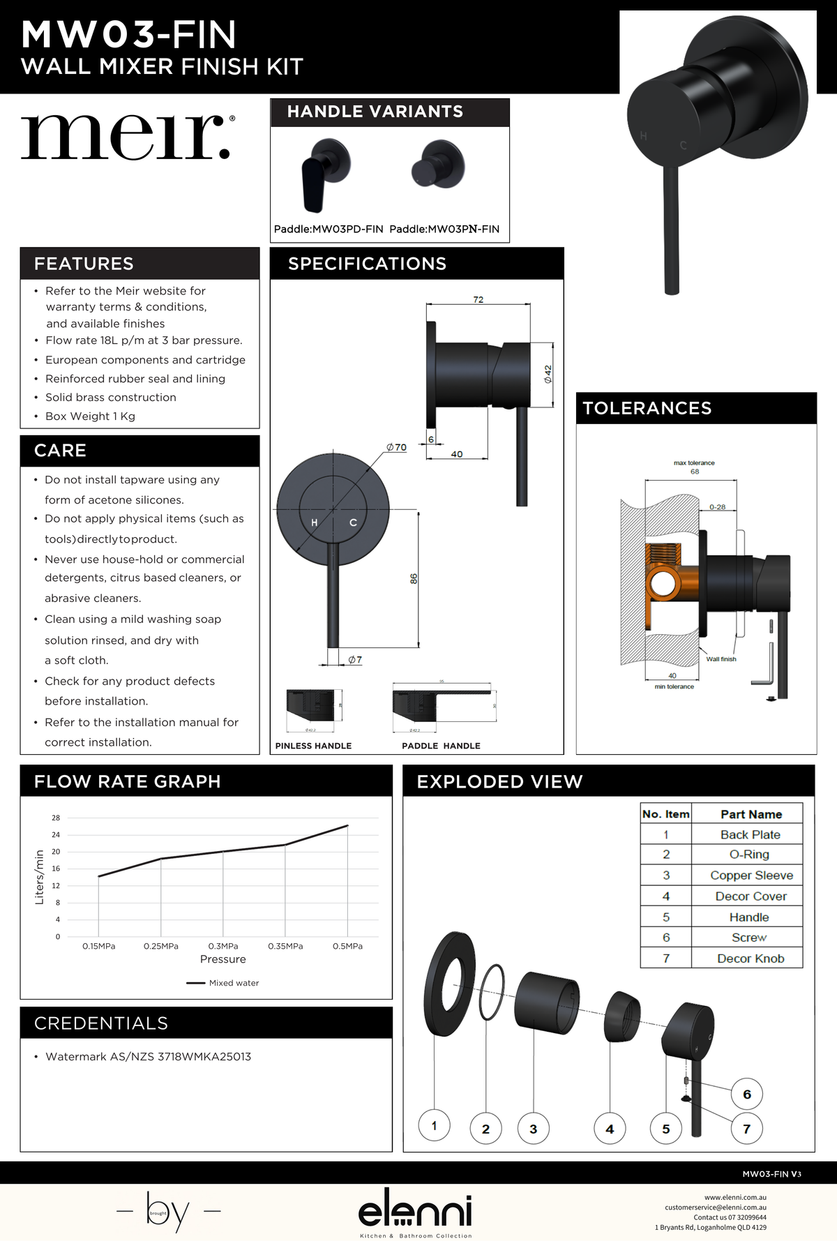 Round Wall Mixer Pinless Handle Trim Kit (In-wall Body Not Included) - Elenni specification drawing