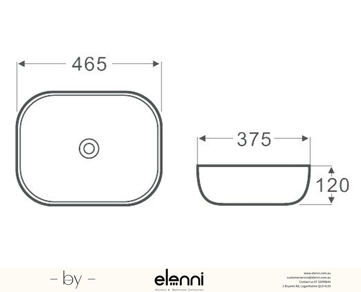Elenni specification drawing — Artis 98 465x375x120 Oval Basin