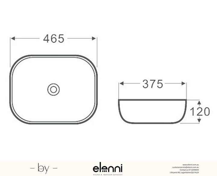 Elenni specification drawing — Artis 98 465x375x120 Oval Basin