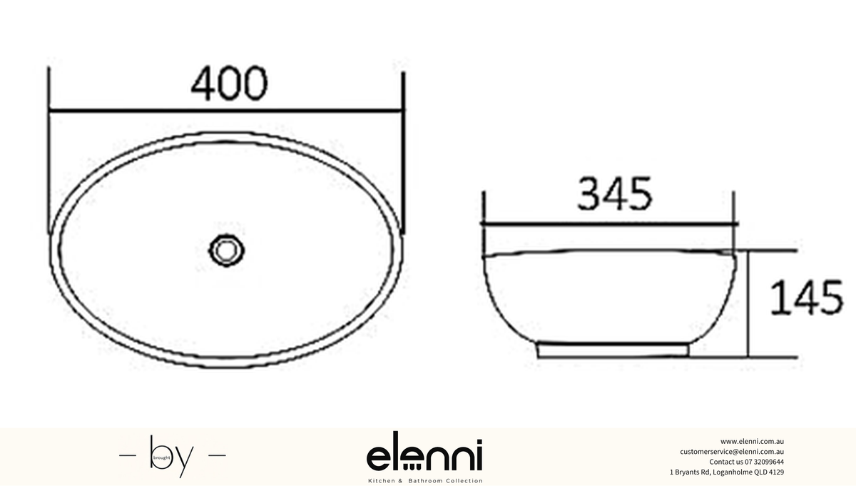 Elenni specification drawing — Artis Oval 400x345x145 Basin