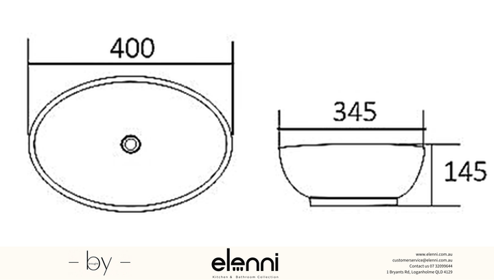Elenni specification drawing — Artis Oval 400x345x145 Basin