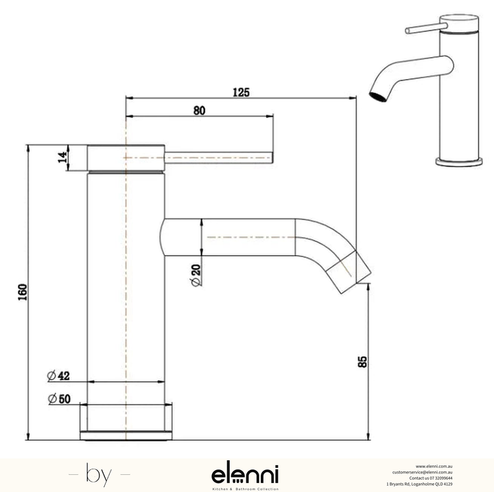 Mica Basin Mixer - Elenni specification drawing