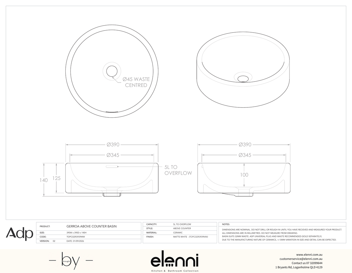 Gerroa - Elenni specification drawing