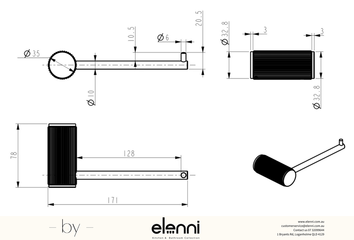 Mica Fluted Toilet Paper Holder - Elenni specification drawing