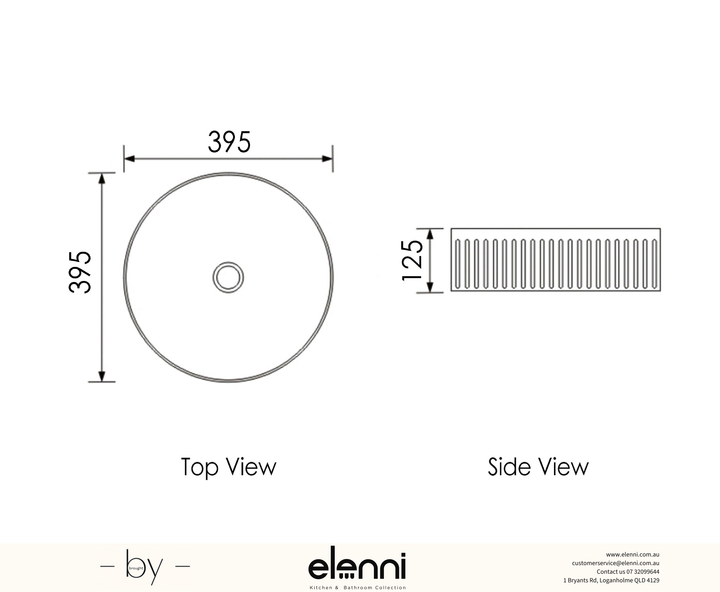 Oxford Round 395x395x120 Matte Black Basin - Elenni specification drawing