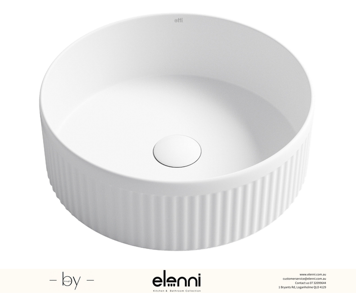 Oxford Round 395x395x120 Matte White Basin - Elenni specification drawing