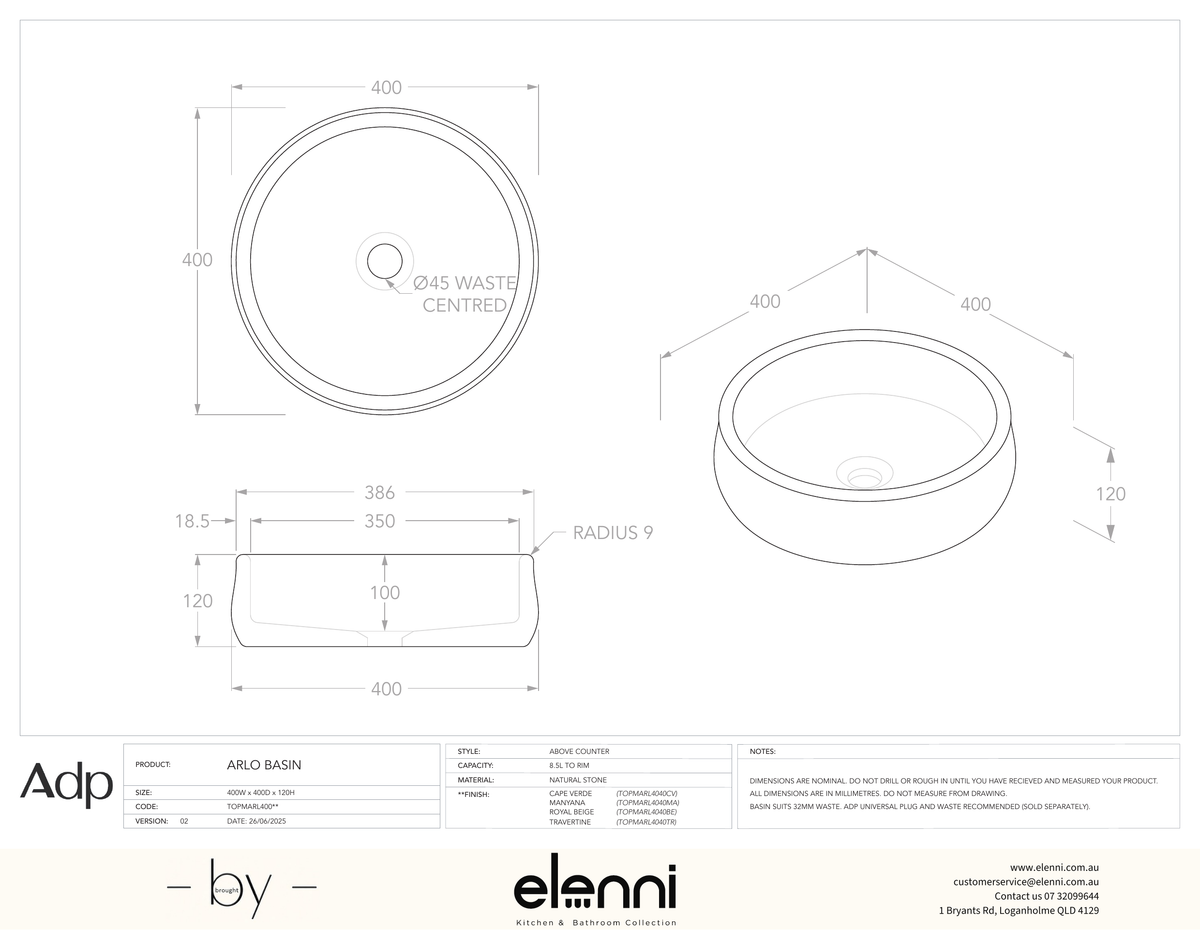 Arlo Manyana - Elenni specification drawing