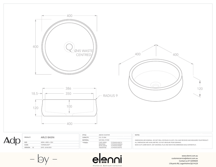 Arlo Manyana - Elenni specification drawing