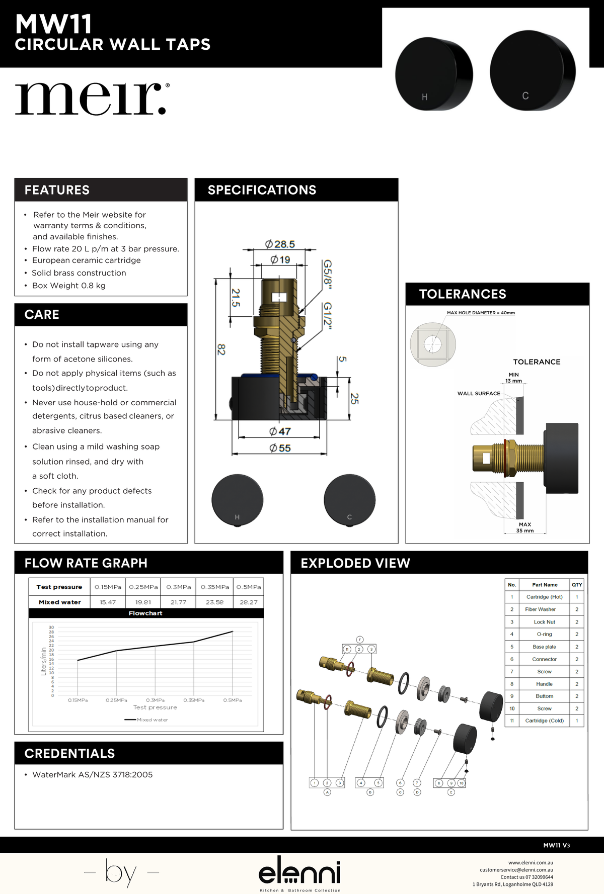 Circular Wall Taps - Elenni specification drawing