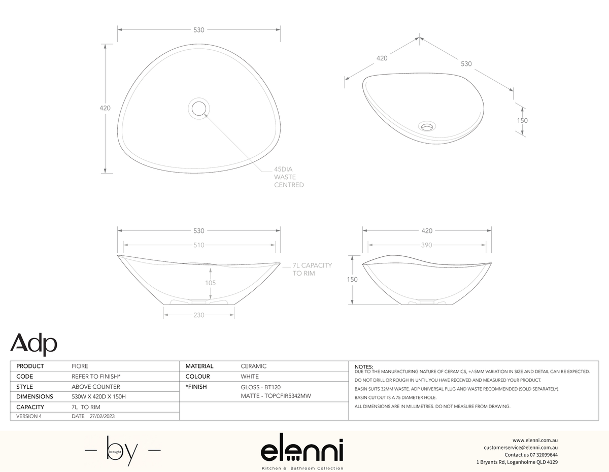 Fiore - Elenni specification drawing