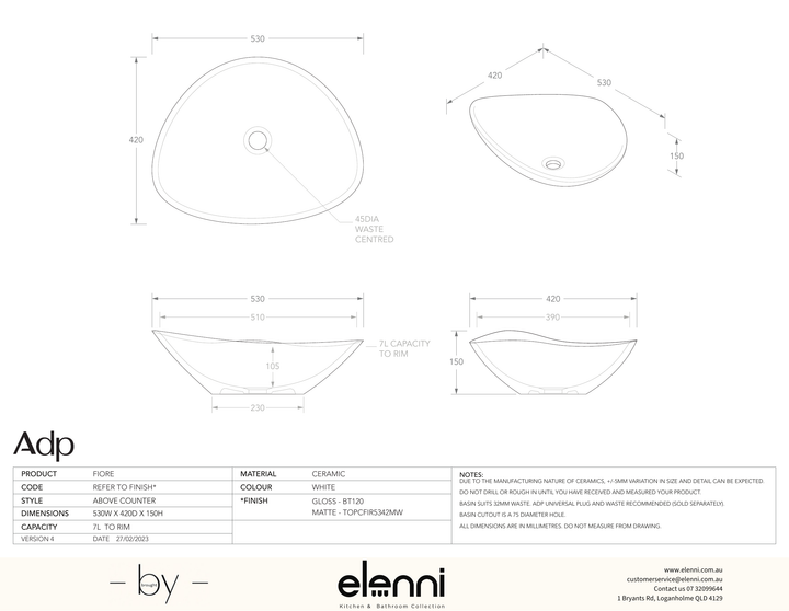 Fiore - Elenni specification drawing