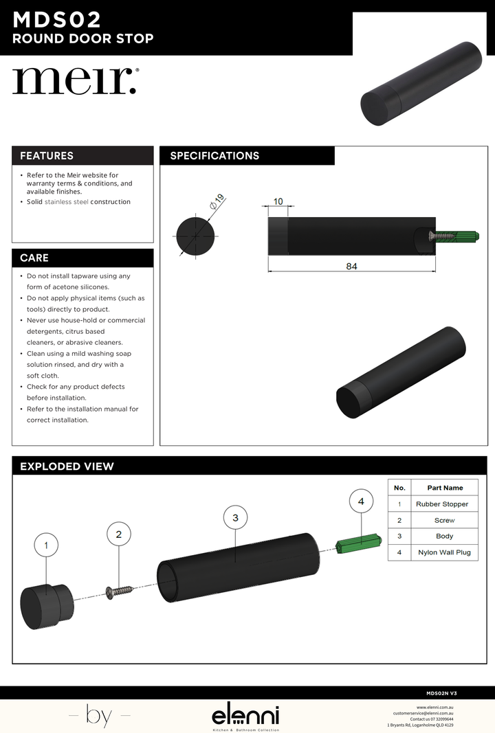 Round Door Stop - Elenni specification drawing