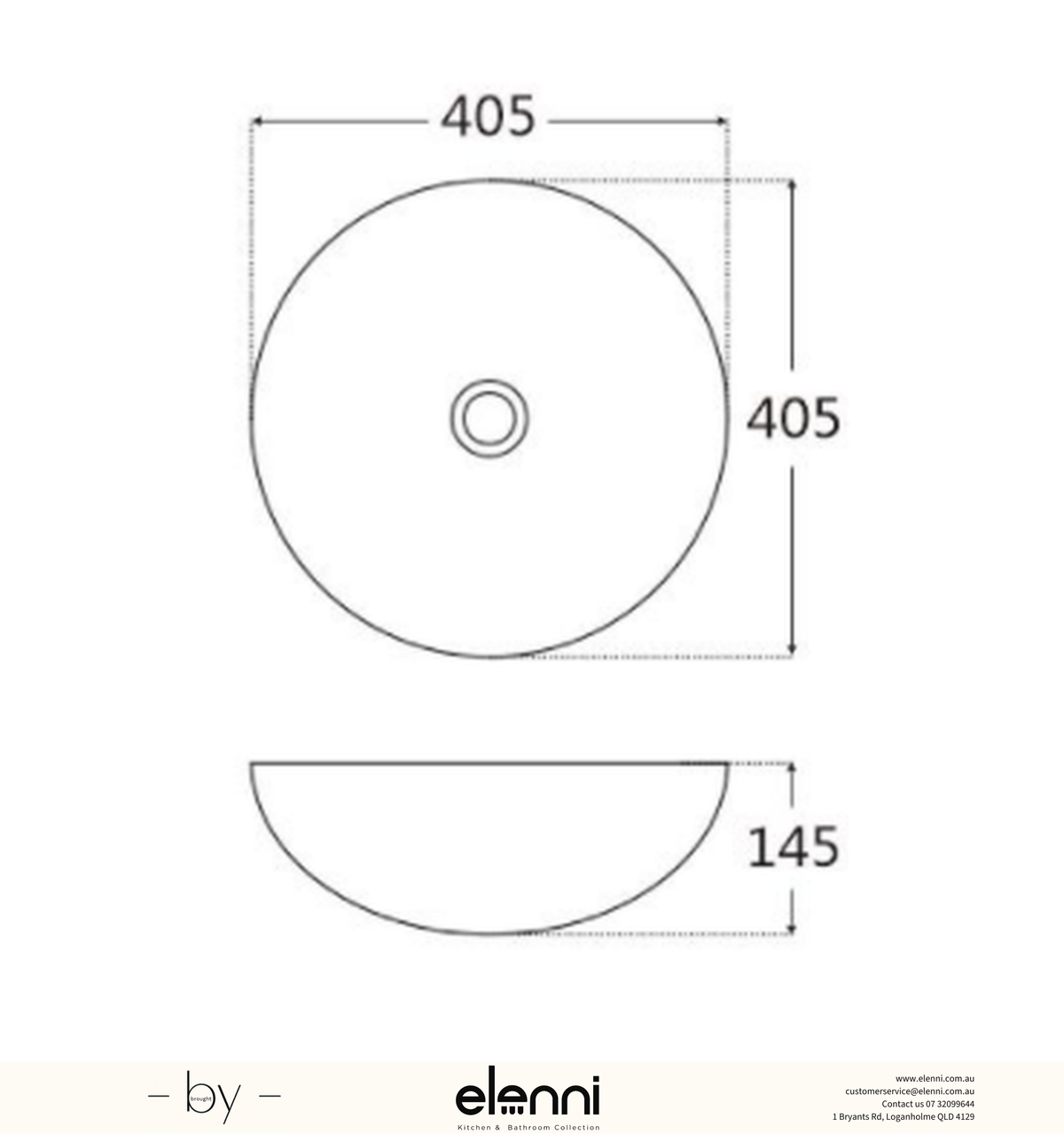 Argyle Matte White Basin - Elenni specification drawing