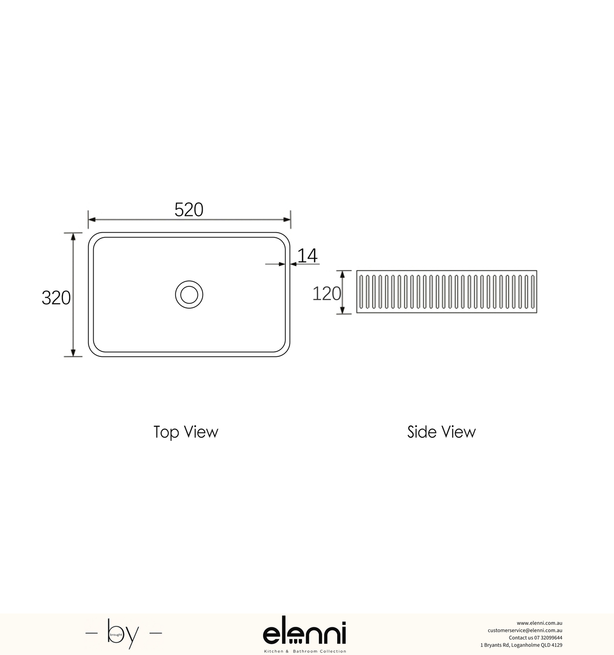 Hudson Square 520x320x120 Concrete Fluted White Basin - Elenni specification sheet
