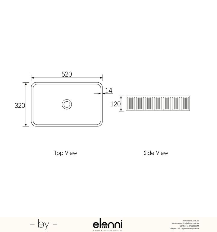 Hudson Square 520x320x120 Concrete Fluted White Basin - Elenni specification sheet