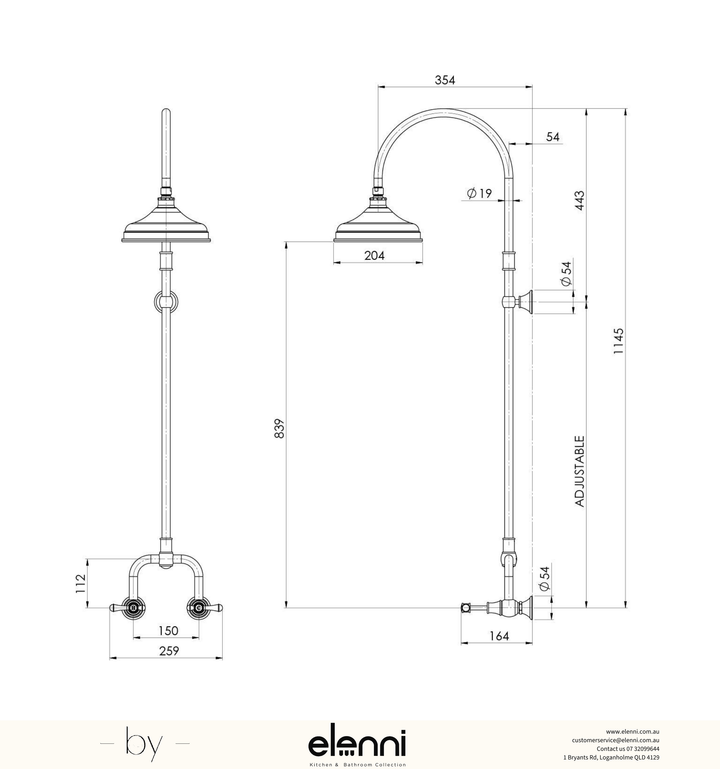 Nostalgia Lever Exposed Shower Set - Elenni specification drawing