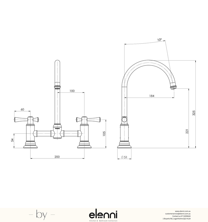 Elenni specification drawing — Cromford Exposed Sink Set 180mm