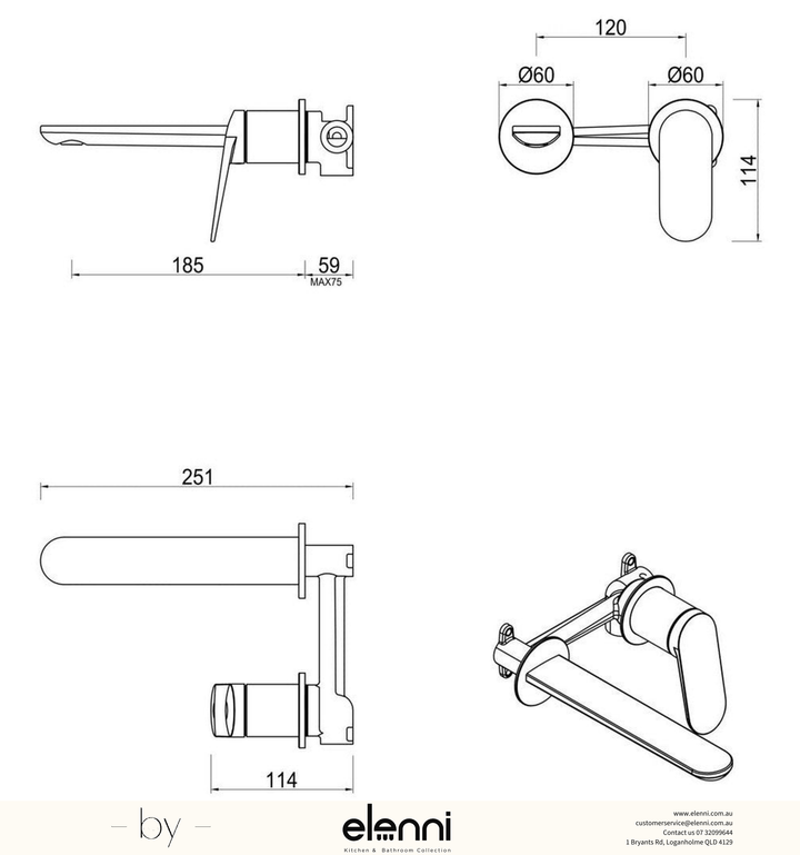 Bella Vista Lantra Wall-Spout Combo - 2P - Trim Kit Only - Elenni specification sheet