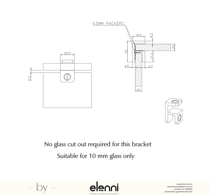 Shower Screen Top Plate Bracket - Elenni specification drawing