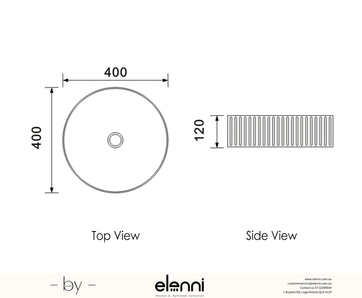 Marlo Round 400x400x125 Matte Black Fluted Basin - Elenni specification drawing