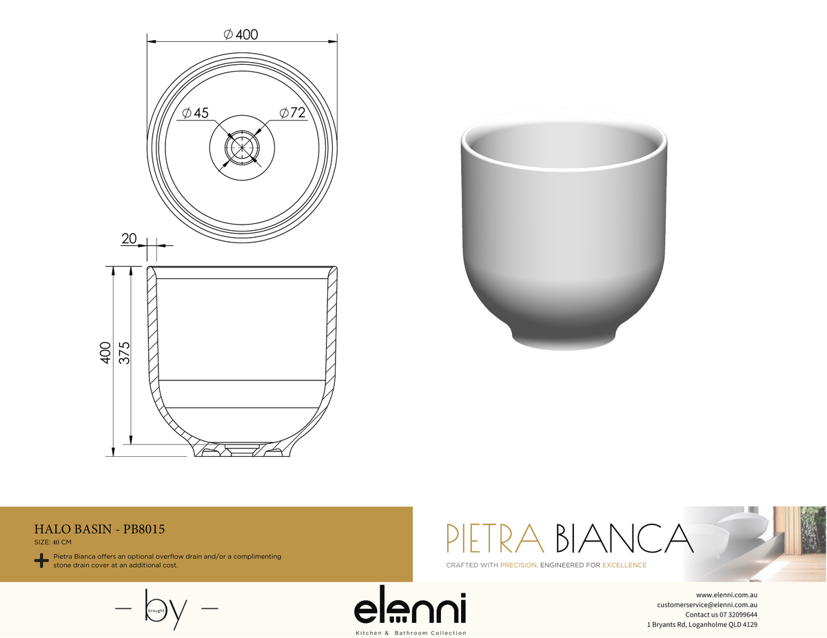 Halo Above Counter Basin - Elenni specification drawing