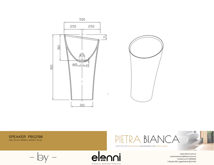 Speaker Freestanding Pedestal Basin - Elenni specification drawing