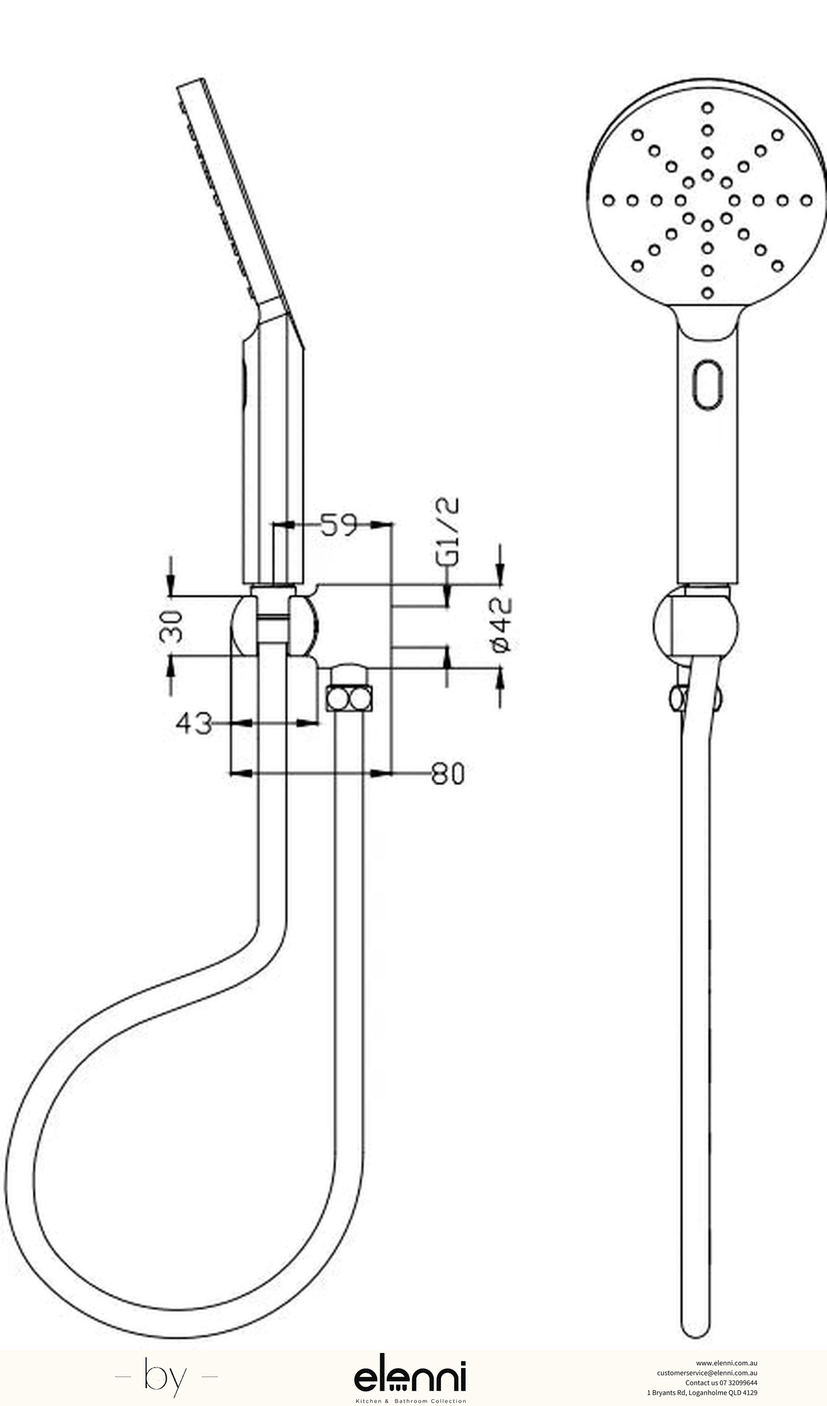 Mica Wide Hand Shower - Elenni specification drawing