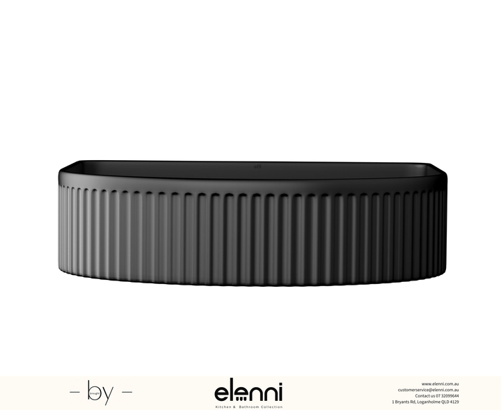 Archie 415x365x100 Matte Black Fluted Basin - Elenni specification drawing