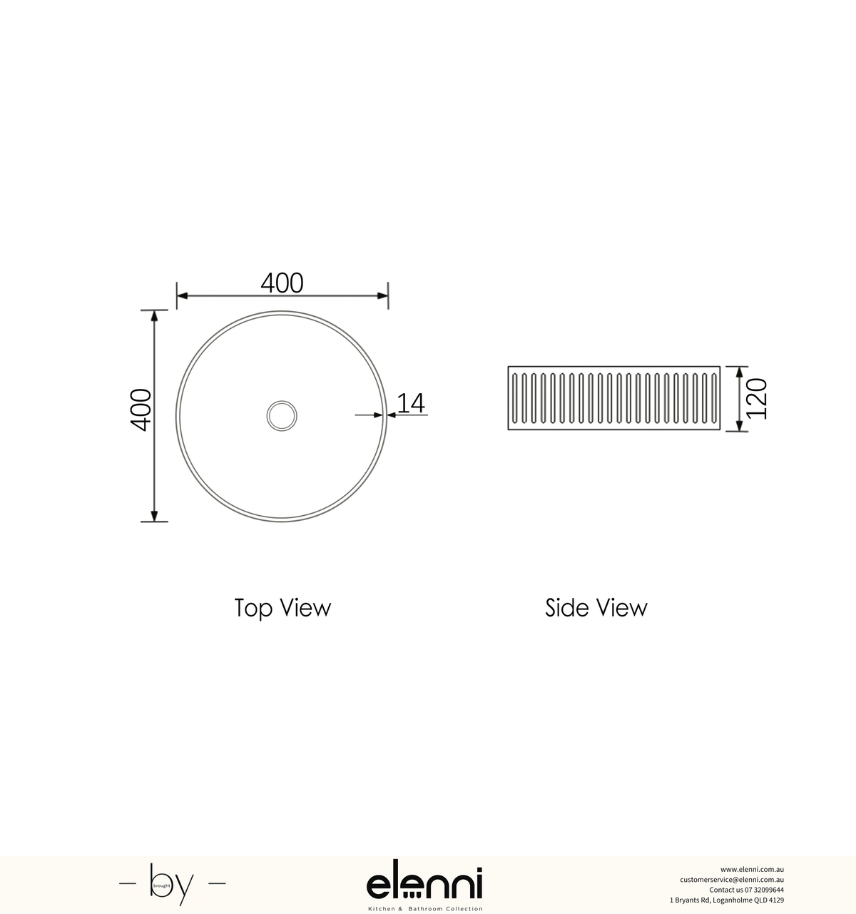 Hudson Round 400x400x120 Concrete Fluted White Basin - Elenni specification sheet