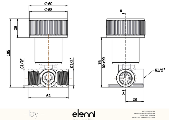 Mica Fluted Progressive Shower Mixer - Elenni specification drawing