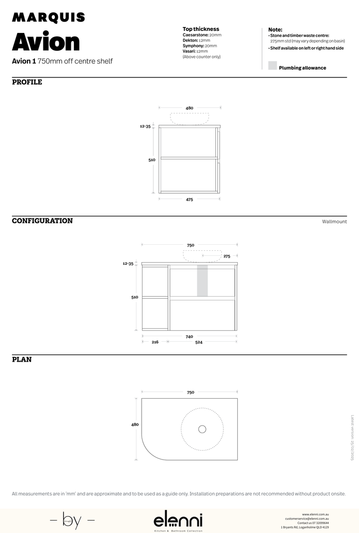 Marquis Avion Vanity - Elenni specification drawing