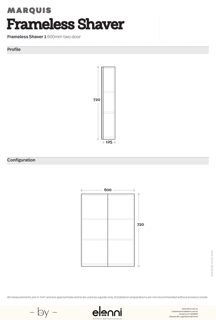 Marquis Frameless Shaver - Elenni specification drawing