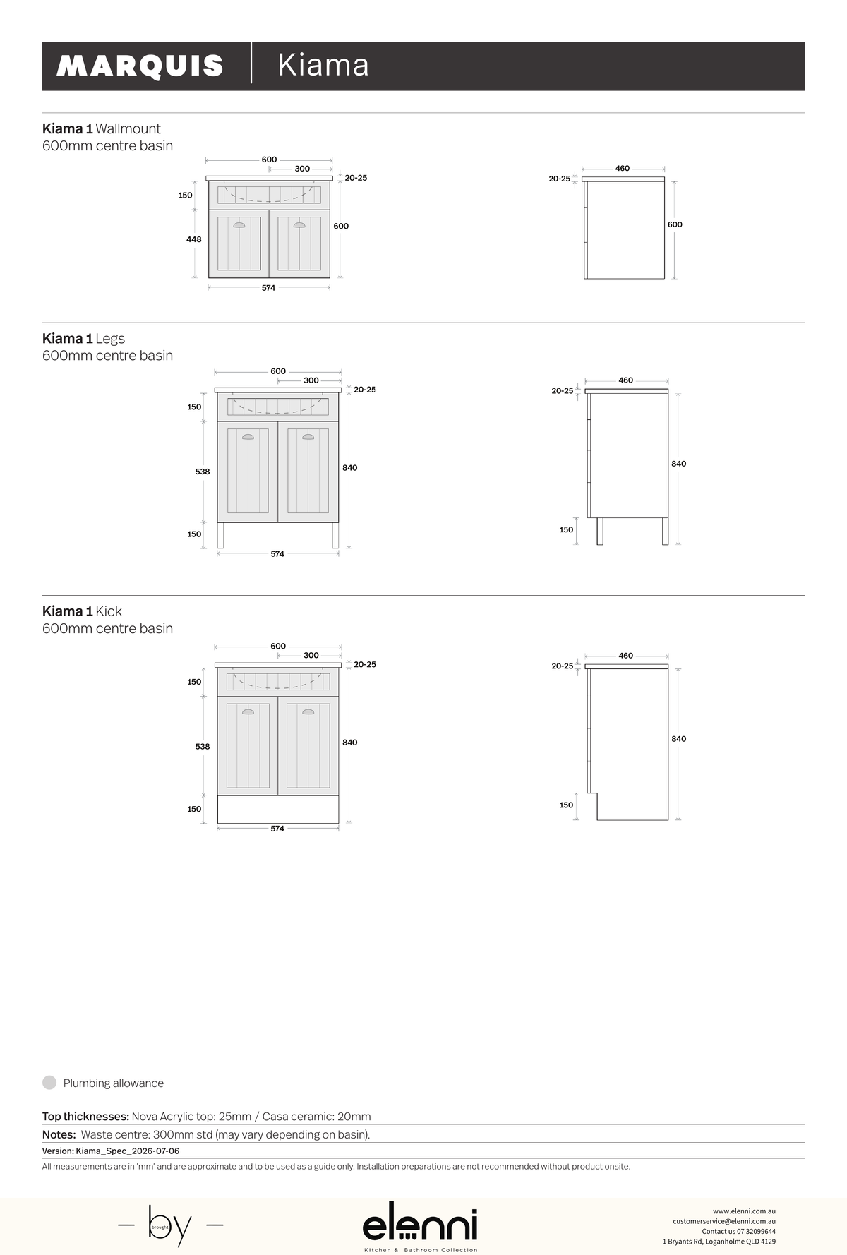 Marquis Kiama Vanity - Elenni specification drawing
