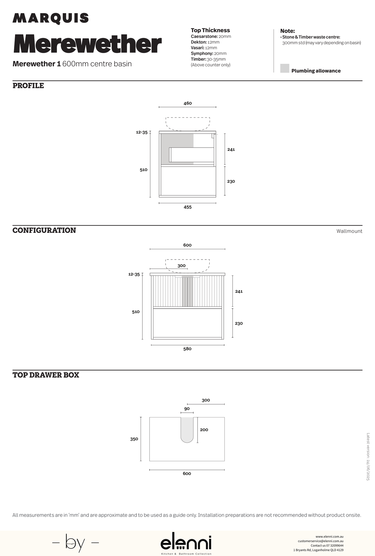 Marquis Merewether Vanity - Elenni specification drawing