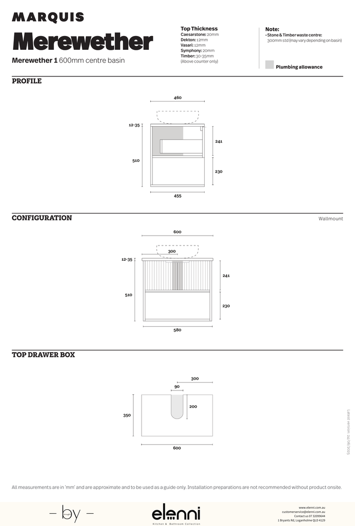 Marquis Merewether Vanity - Elenni specification drawing