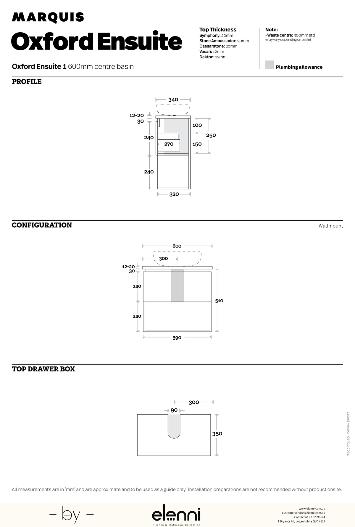 Marquis Oxford Ensuite Vanity - Elenni specification drawing