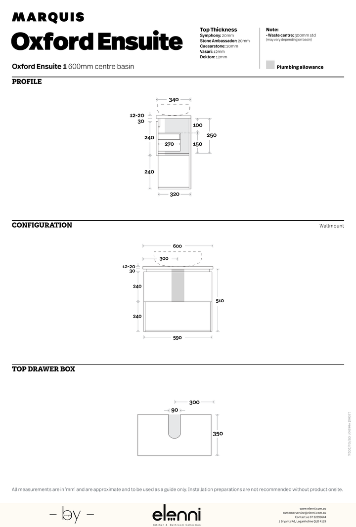 Marquis Oxford Ensuite Vanity - Elenni specification drawing