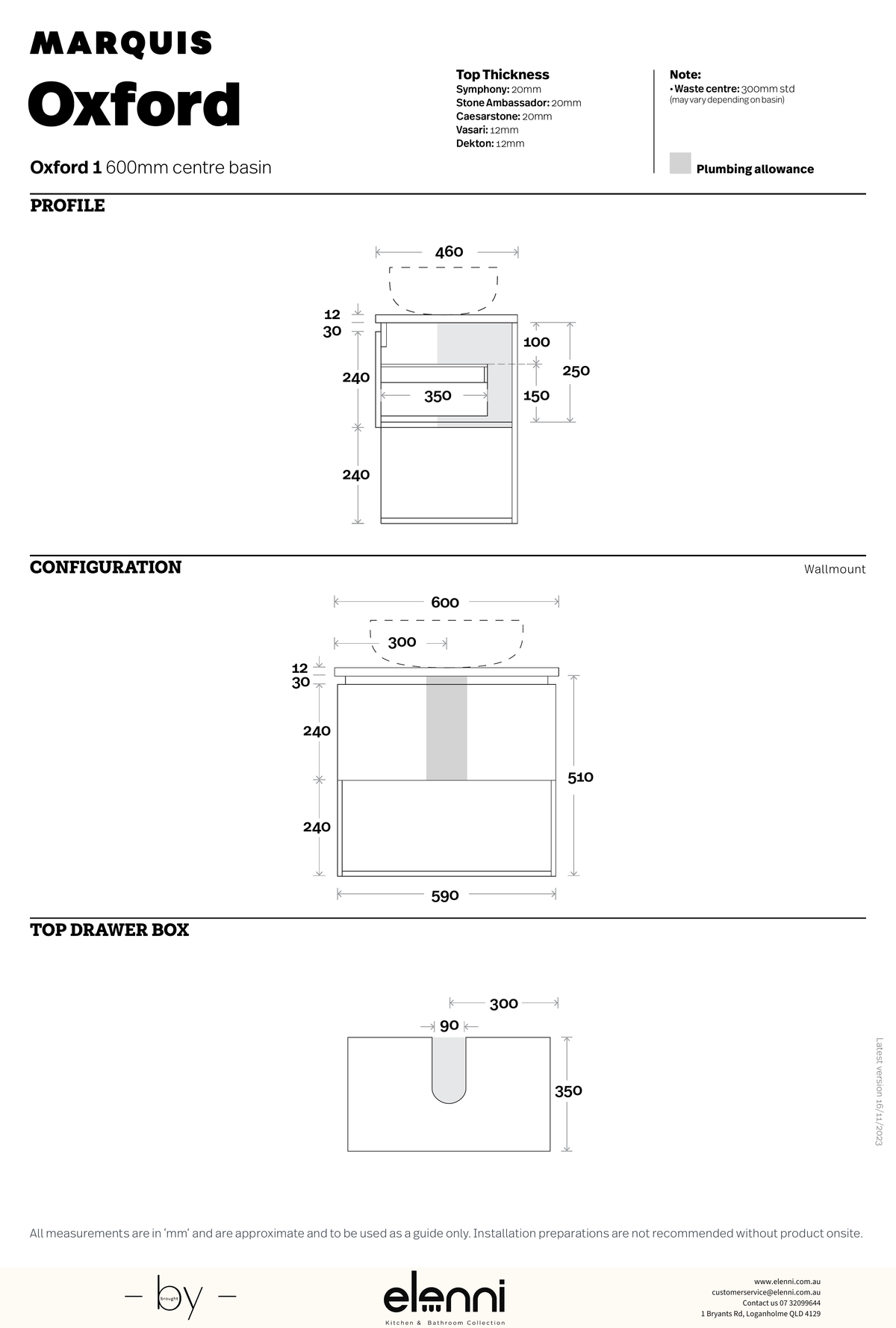 Marquis Oxford Vanity - Elenni specification drawing