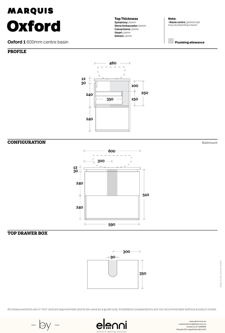 Marquis Oxford Vanity - Elenni specification drawing