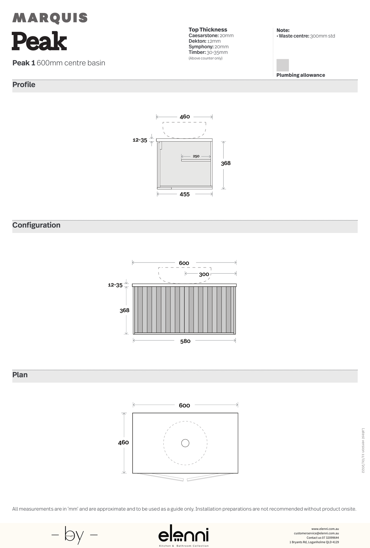 Marquis Peak Vanity - Elenni specification drawing