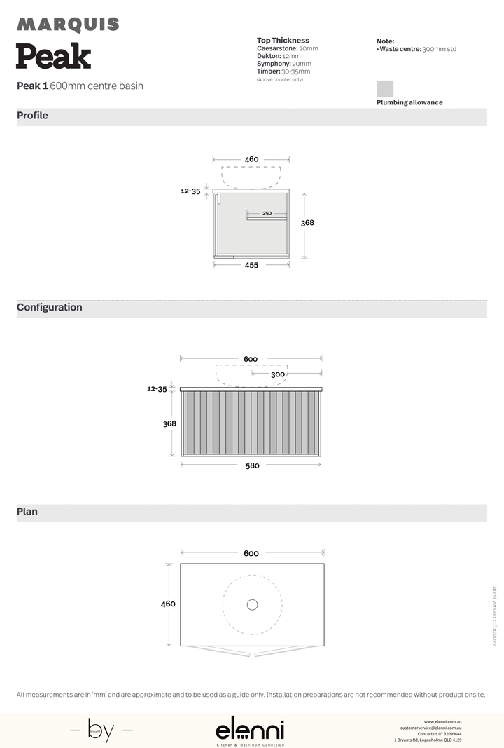 Marquis Peak Vanity - Elenni specification drawing