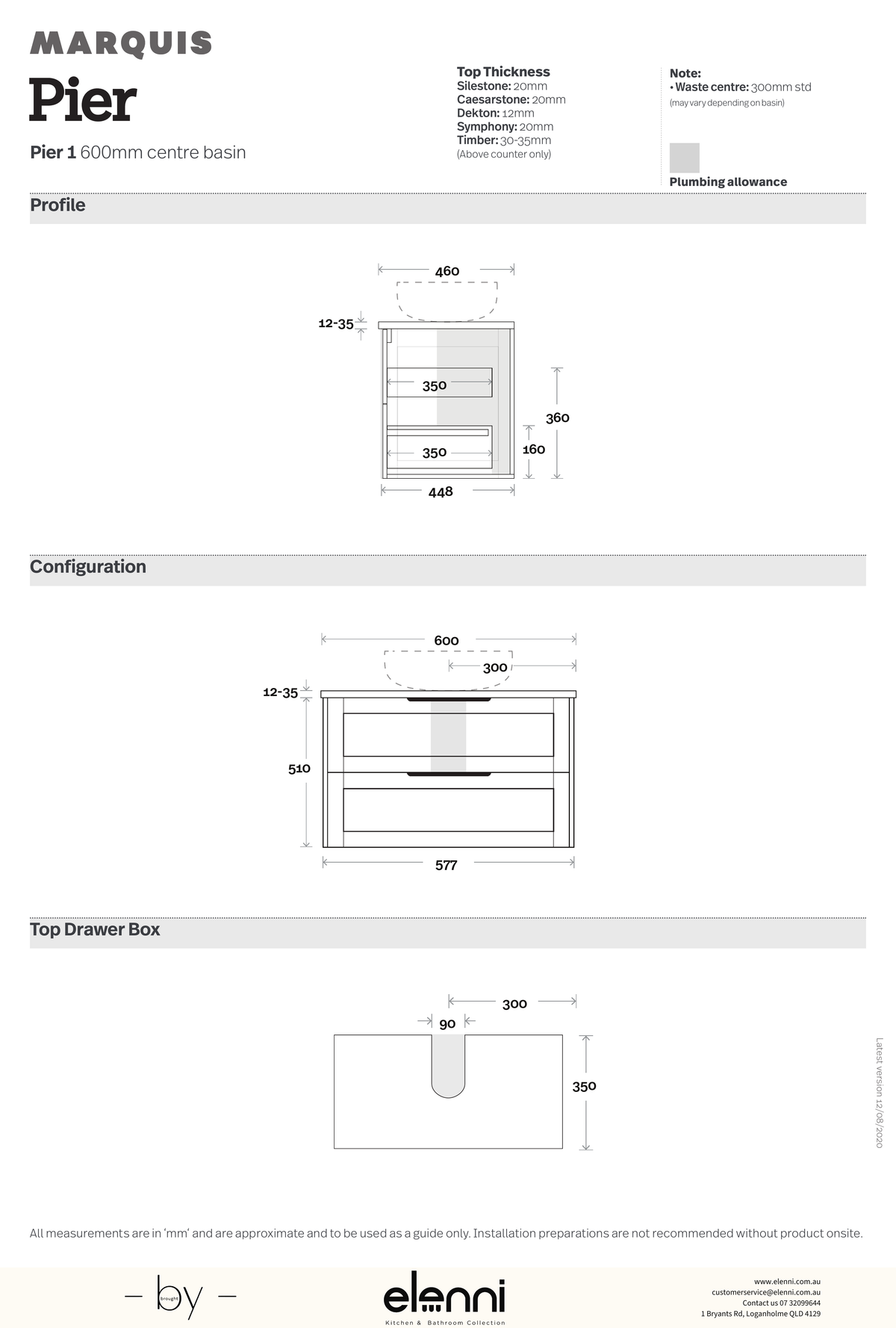 Marquis Pier Express Vanity - Elenni specification drawing