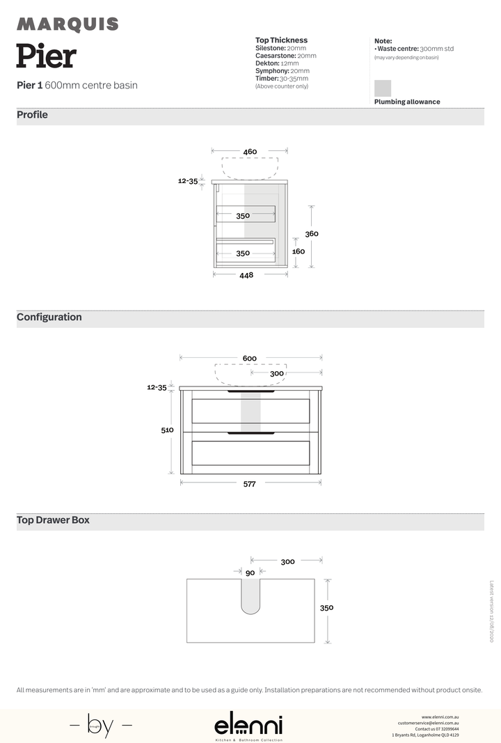 Marquis Pier Express Vanity - Elenni specification drawing