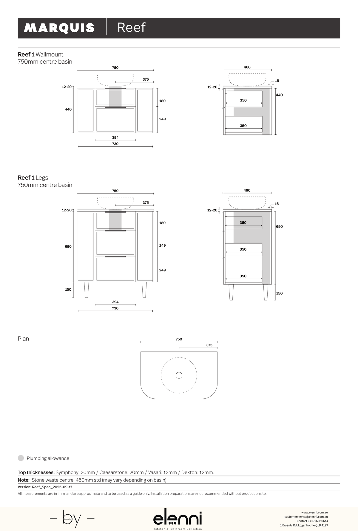 Marquis Reef Vanity - Elenni specification drawing