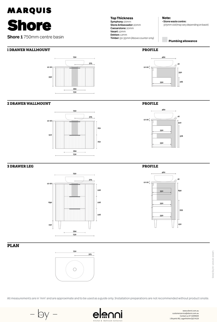 Marquis Shore Express Vanity - Elenni specification drawing
