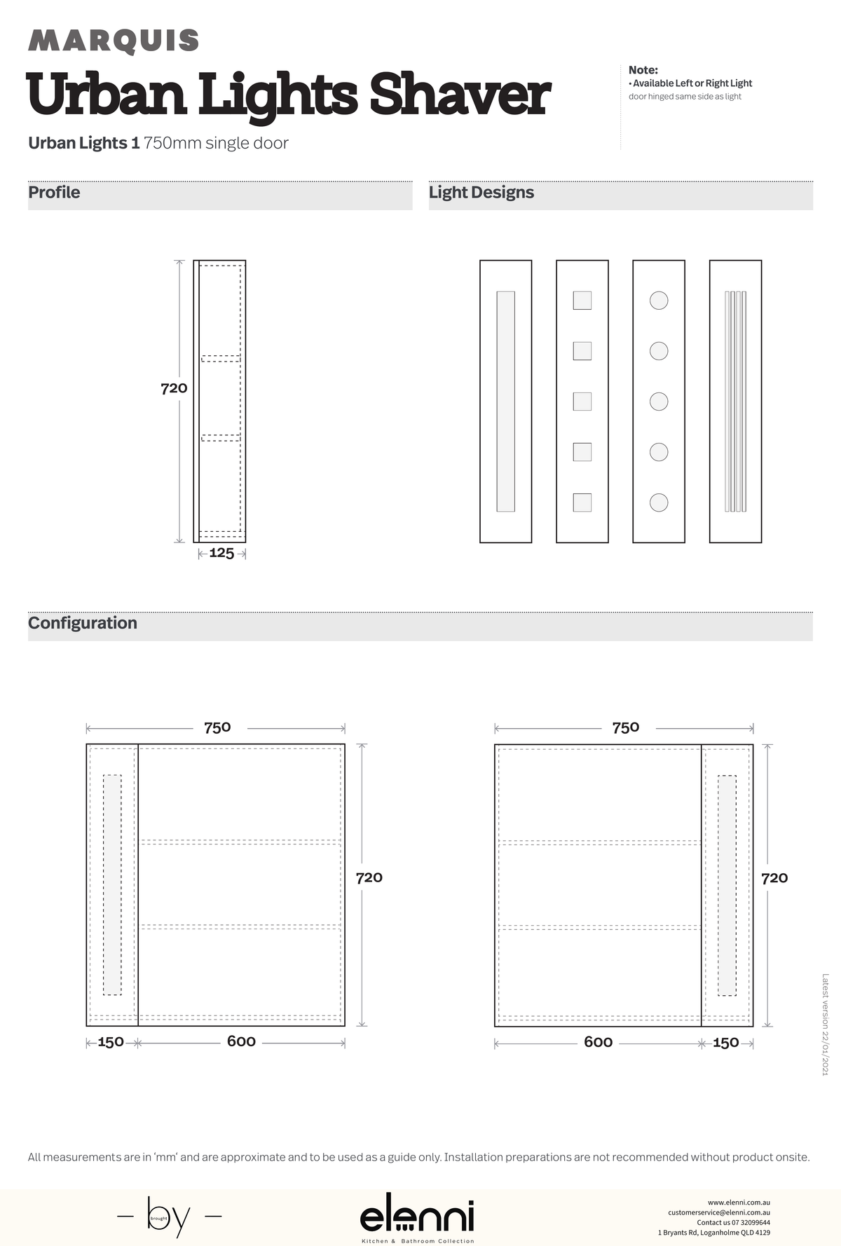 Marquis Urban Lights Shaver - Elenni specification drawing